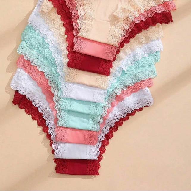 10 PCS Women's Lace Hollow Out Bikini Panties Iace Silk Seamless Multicolour Briefs Comfortable And Breathable Lingerie
