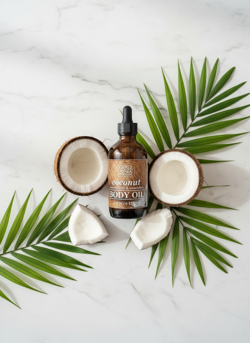 Dead Sea coconut oil flat lay